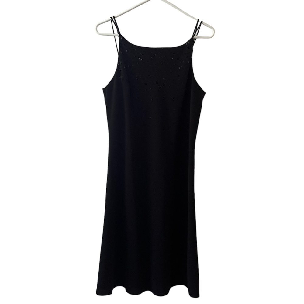 Vintage Jones Wear Black Beaded Sleeveless Midi Cocktail Slip Dress Size 12 EUC
